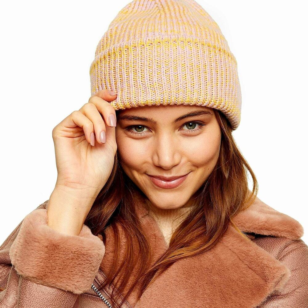Topshop Women Beige Melange Chunky Knit Casual Scandi Beanie Hat One Size